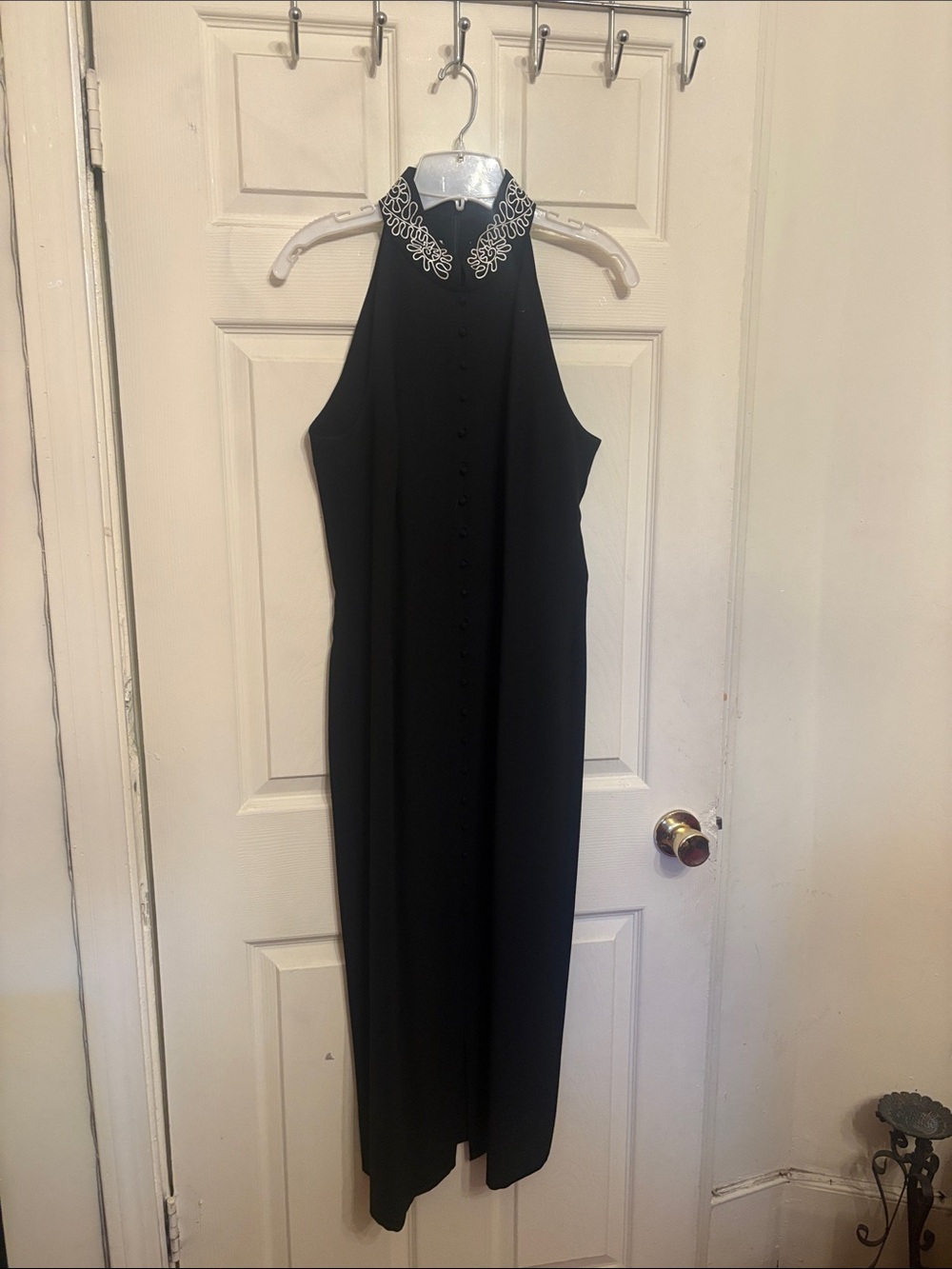 Liz Claiborne Black Halter Maxi Dress with Embellished Collar